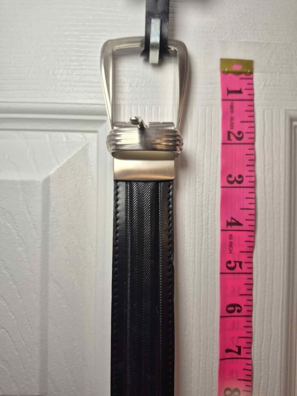 Vtg NOS NWT Murakami Black Herringbone Pattern Leather Belt Canada/Italy